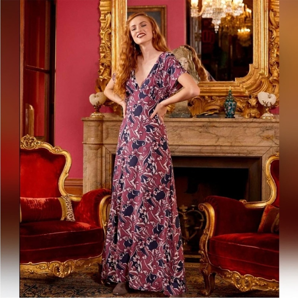 ModCloth baroque bouquet maxi dress purple floral v neck summer weddings